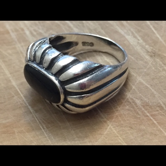 Vintage onyx 925 sterling silver ring signed SE - Picture 4 of 6